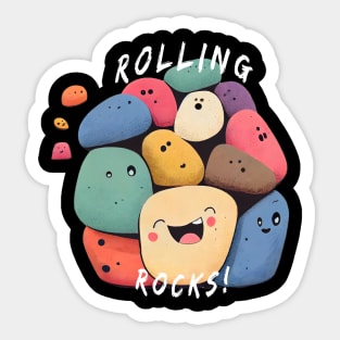 Rolling Rocks: Laughing Stone Creatures in Comic Kawaii Style - Cute and Original Decoration! Sticker